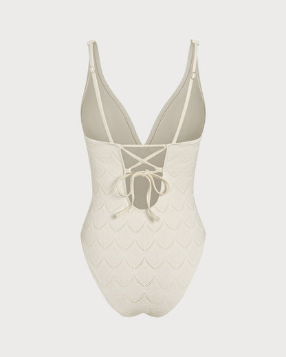 Off White Bralette Strukturierter Einteiler Badeanzug