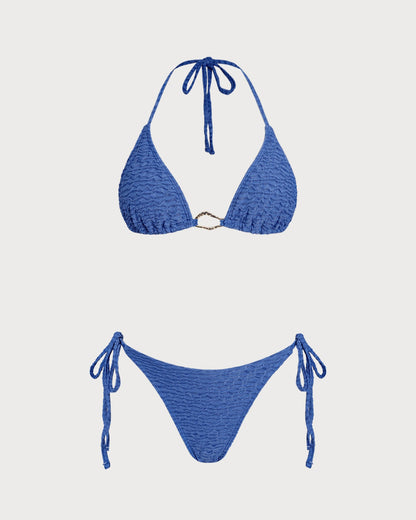 Blue Halter Triangle Bikini Set