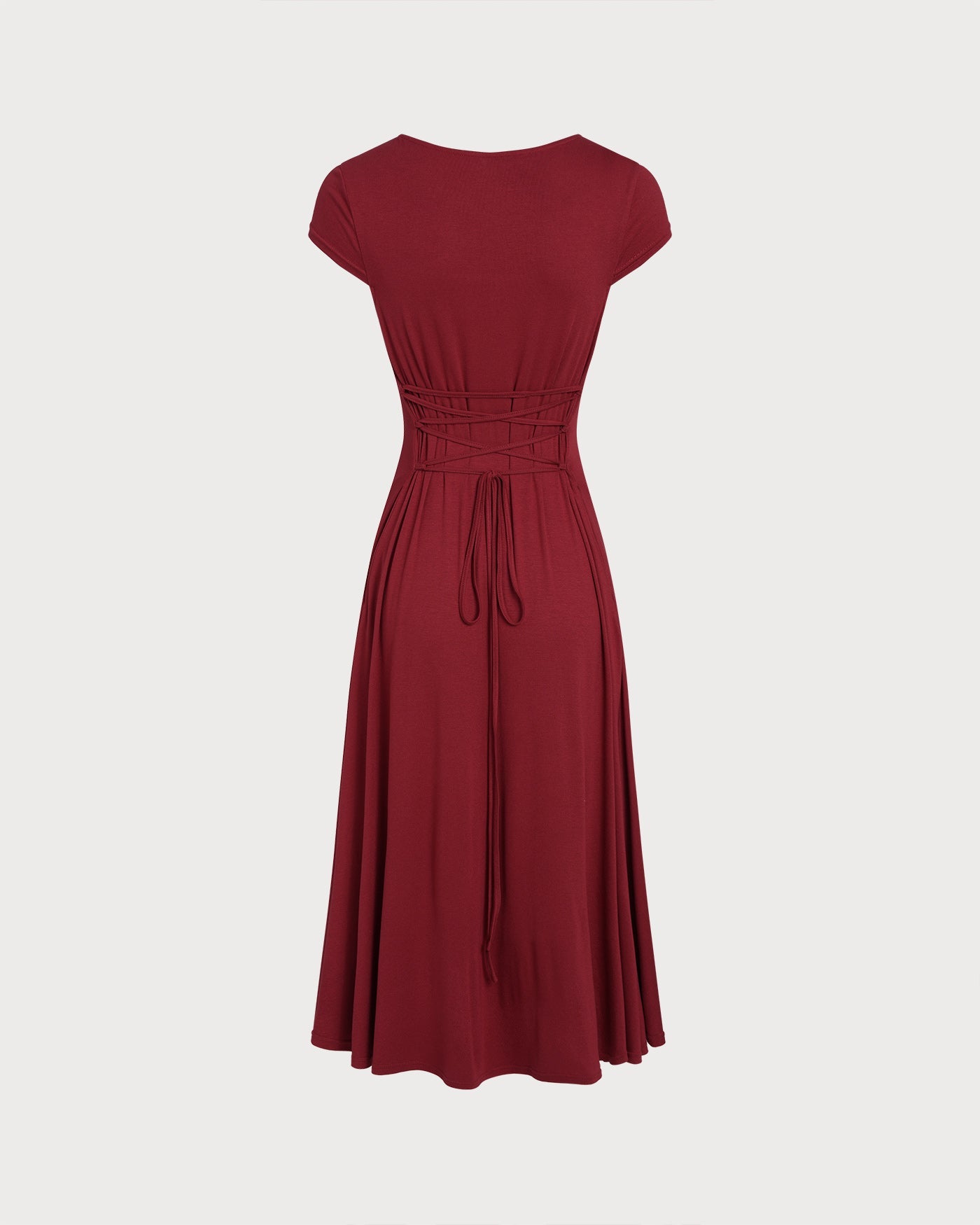 Rotes Midikleid mit eckigem Ausschnitt und Taschen