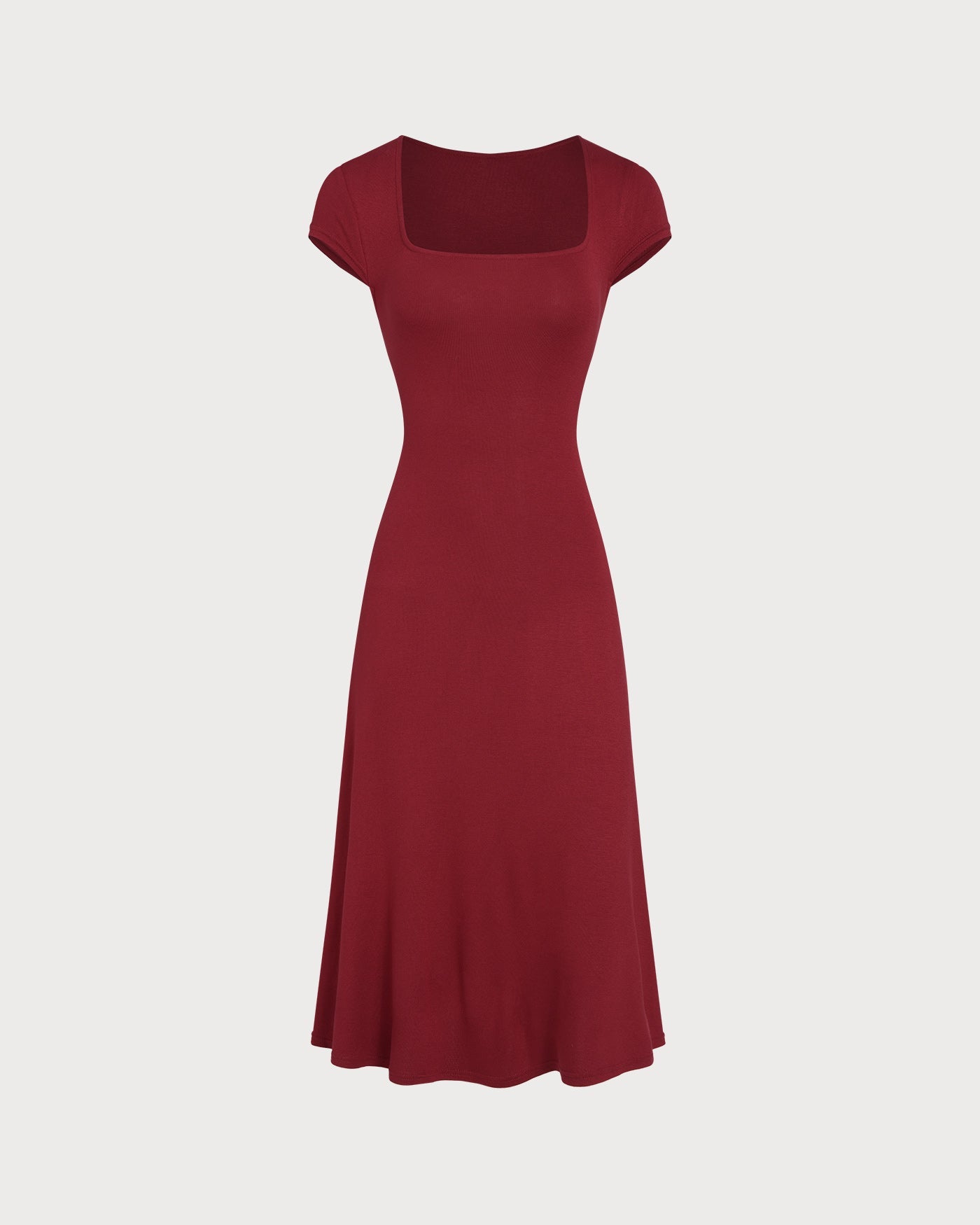 Rotes Midikleid mit eckigem Ausschnitt und Taschen