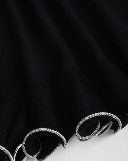 Black Ruffle Ribbed Sweater Mini Dress