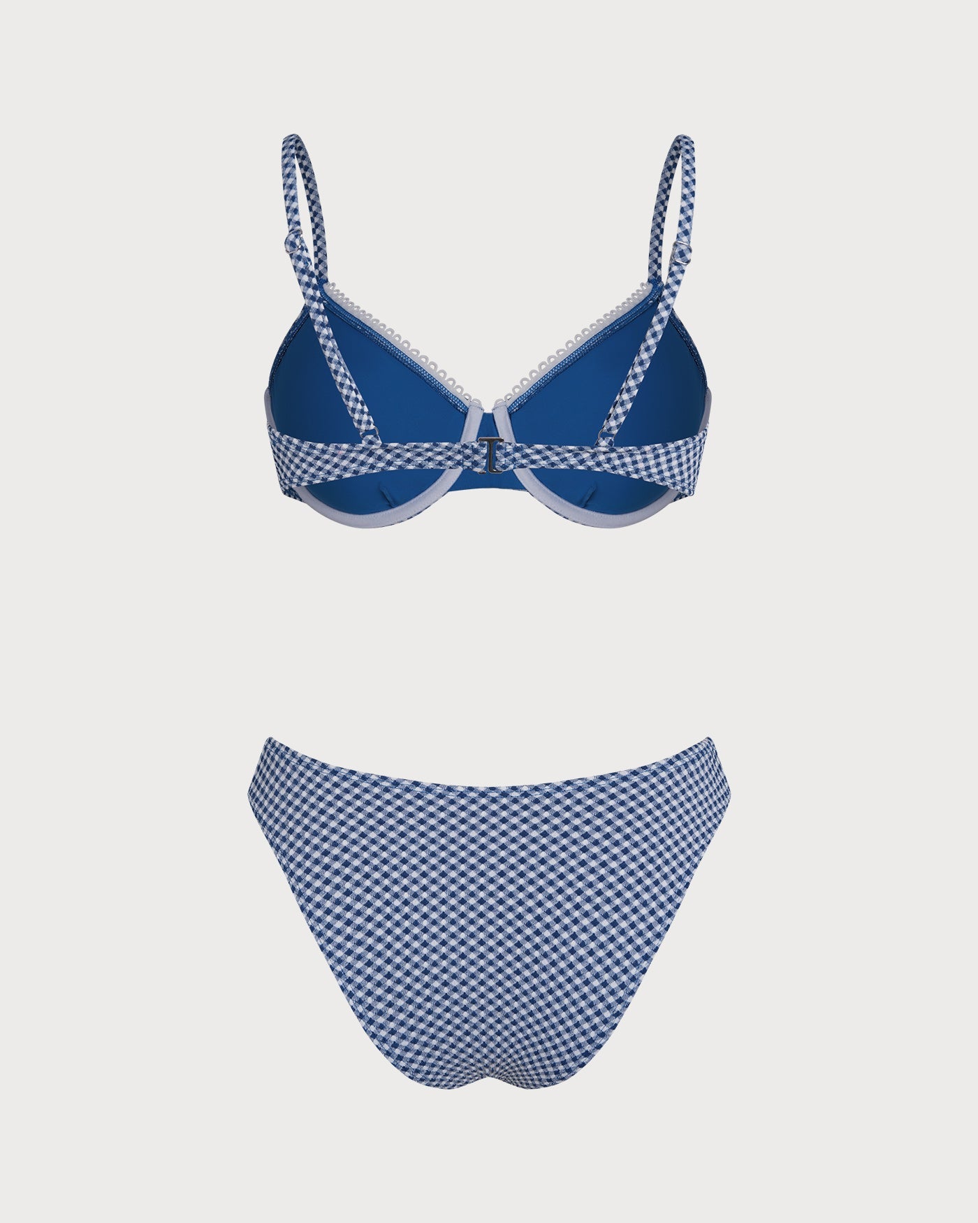Blau kariertes Bügel-Bikini-Set