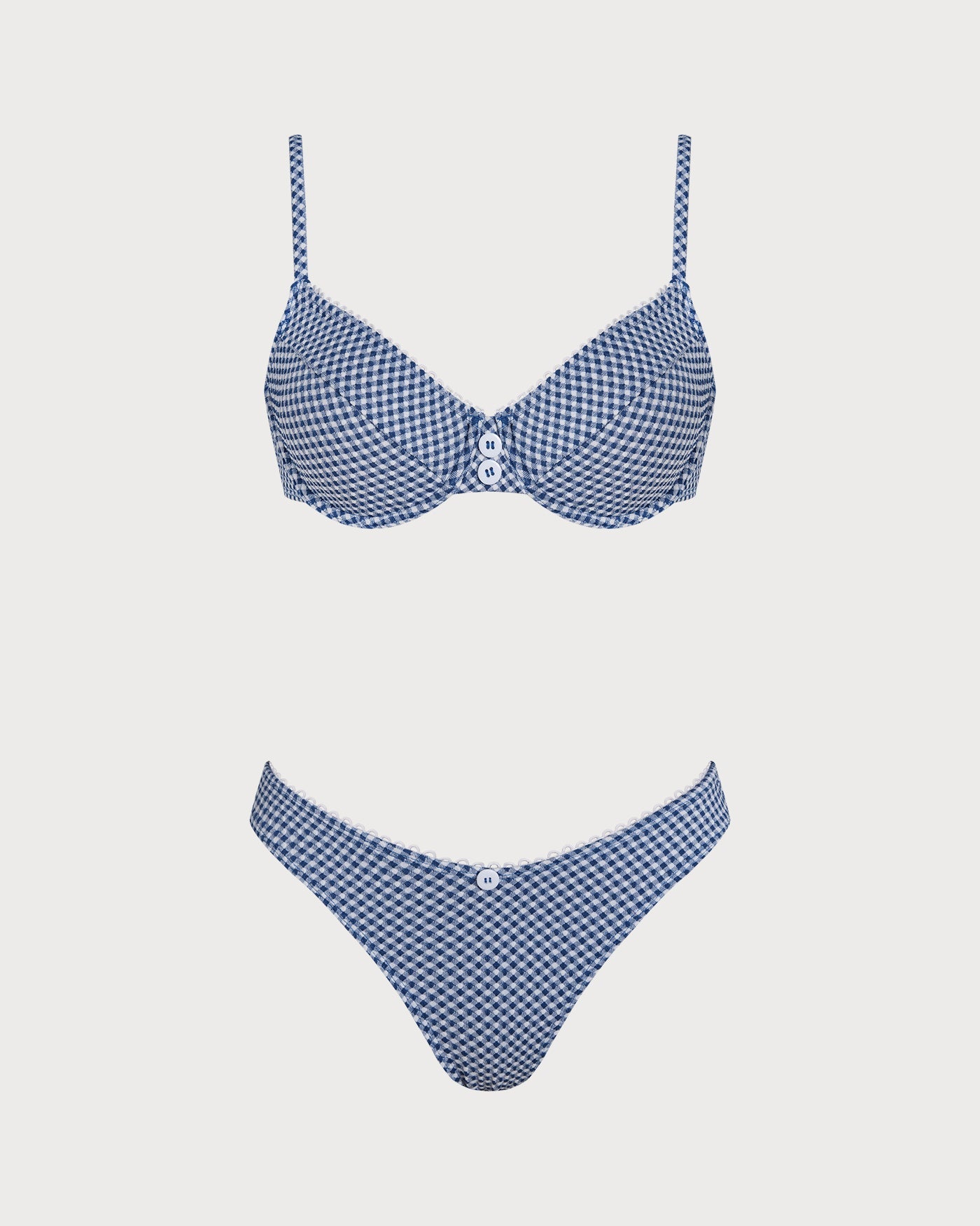Blau kariertes Bügel-Bikini-Set