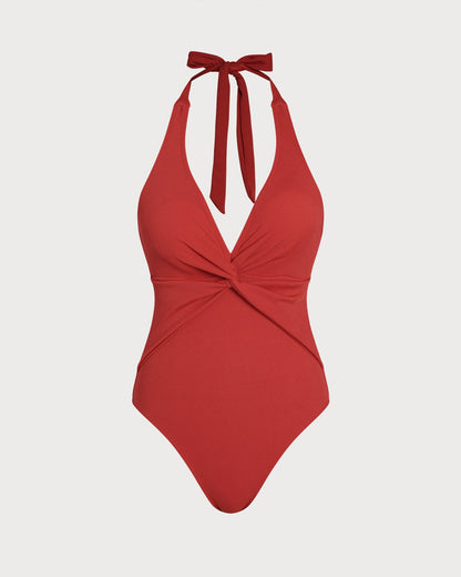 Roter Triangel-Badeanzug mit Neckholder