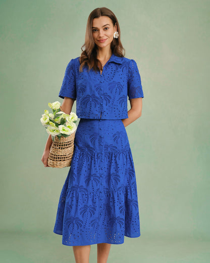 Blaue strukturierte Bluse mit Knopfkragen