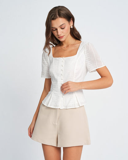 Weiße Bluse mit Blumenmuster und Struktur