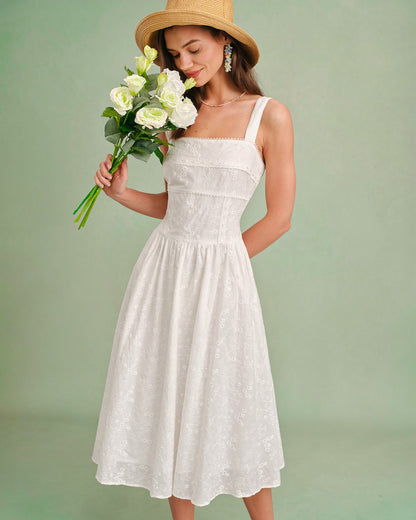 Weißes Slip-Midi-Kleid mit eckigem Ausschnitt