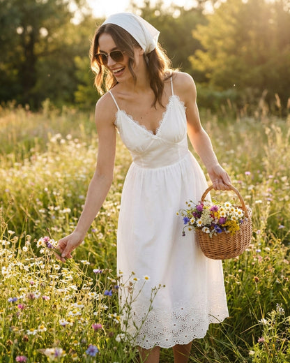 White Lace X Cross Slip Midi Dress
