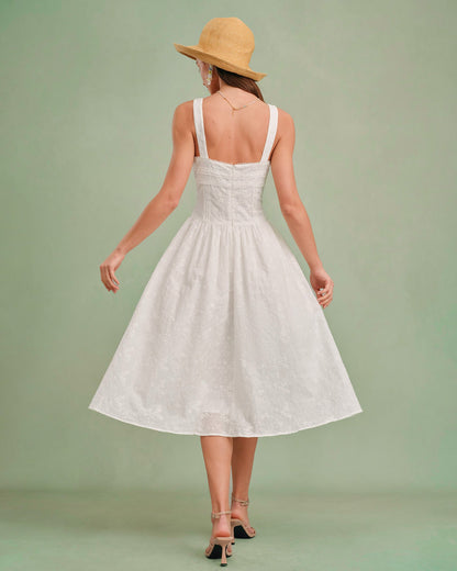 Weißes Slip-Midi-Kleid mit eckigem Ausschnitt