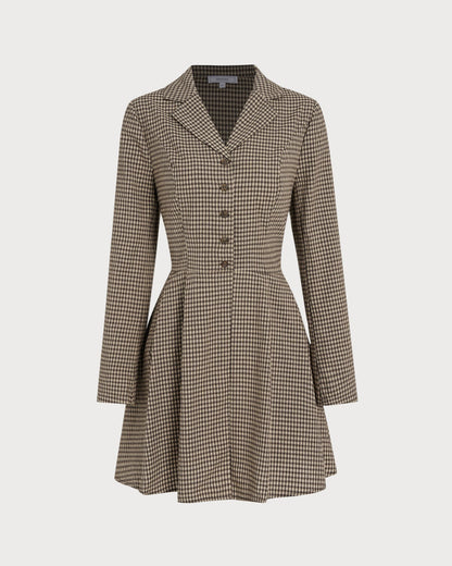 Brown Gingham Collar Cotton Mini Dress