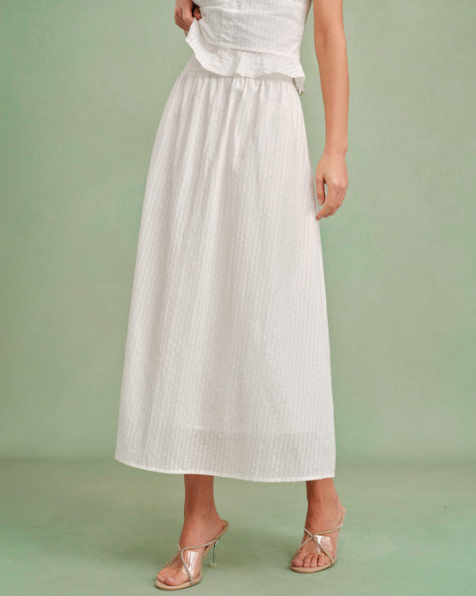 White Solid A-Line Midi Skirt