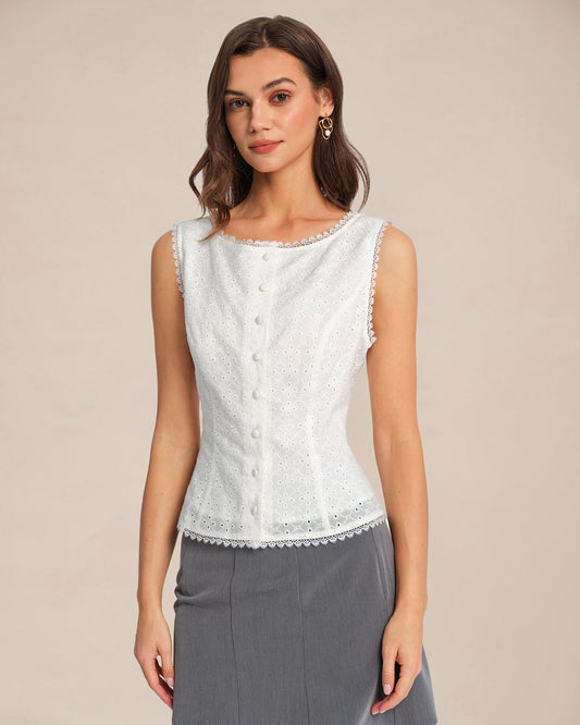 Gilet monopetto in pizzo bianco