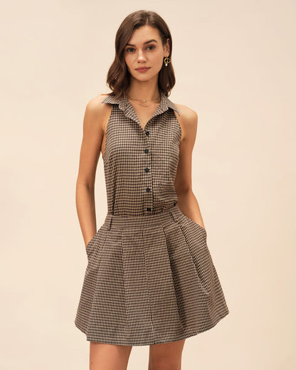 Braune Bluse mit Karokragen