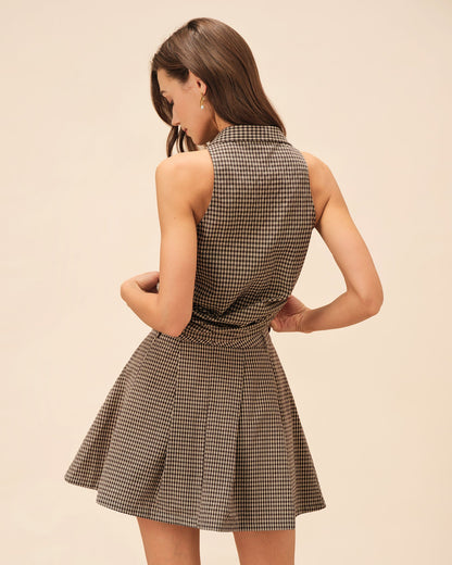 Braune Bluse mit Karokragen