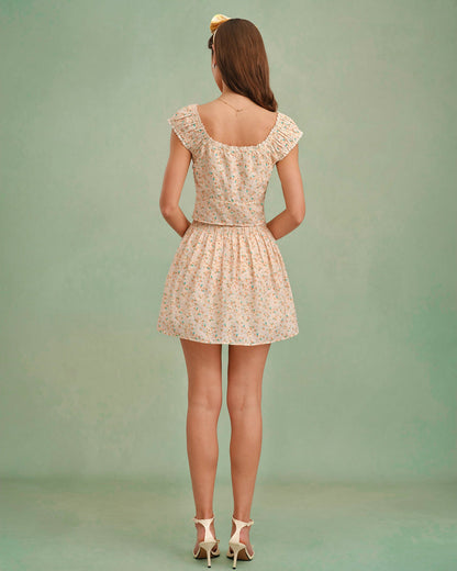 Gelbe florale Bluse mit eckigem Ausschnitt