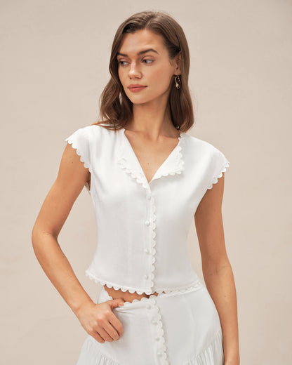 Weiße ärmellose Bluse mit Knopfleiste