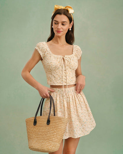 Gelbe florale Bluse mit eckigem Ausschnitt
