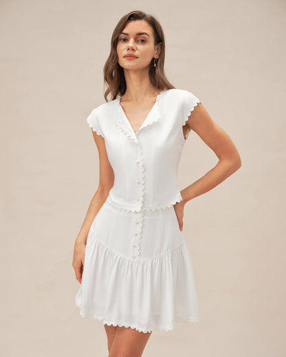 Weiße ärmellose Bluse mit Knopfleiste