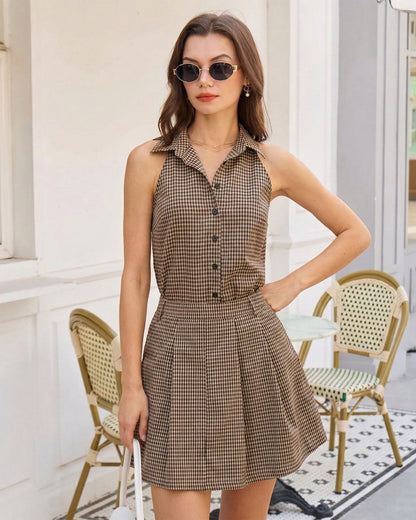 Braune Bluse mit Karokragen
