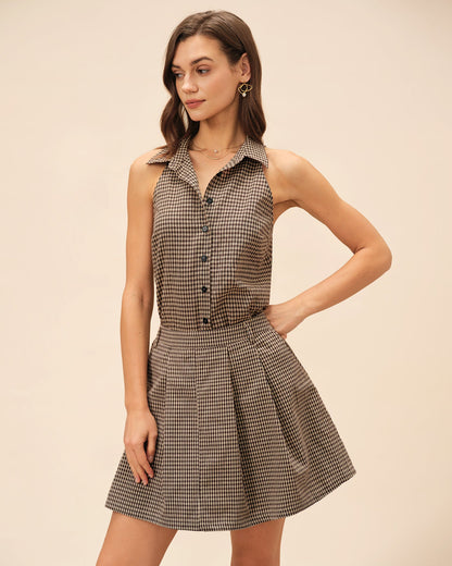 Braune Bluse mit Karokragen