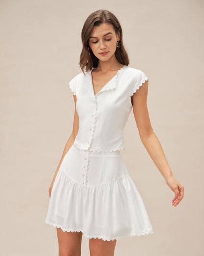 Weiße ärmellose Bluse mit Knopfleiste