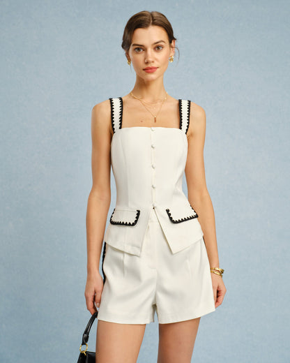Beiges Camisole-Top mit eckigem Ausschnitt und Kontrastdetails