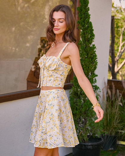 Yellow Sweetheart Neck Embroidery Cami Top