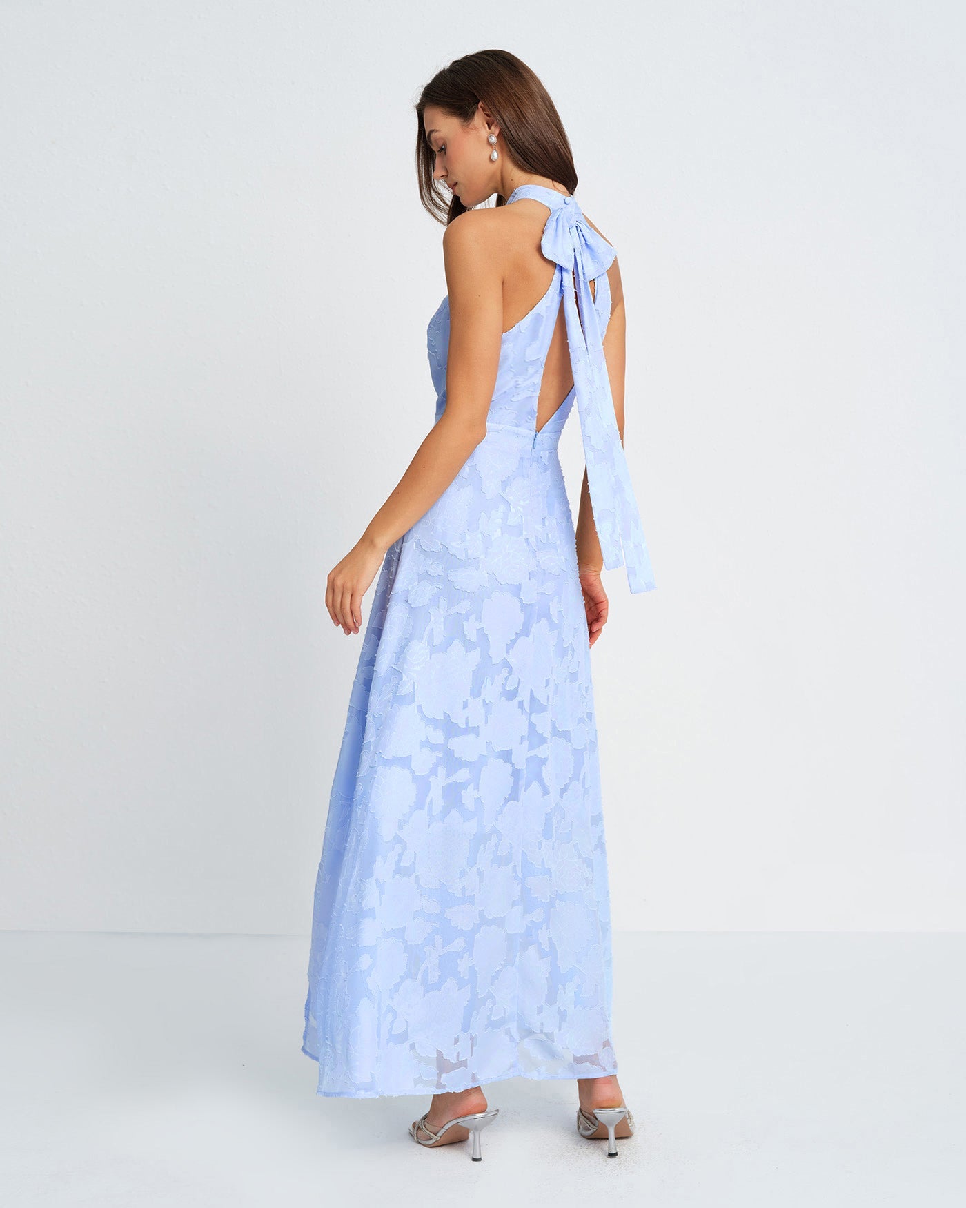 Blaues Jacquard-Maxikleid mit Rollkragen