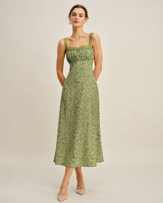 Maxikleid aus grüner Blumen-Spitze