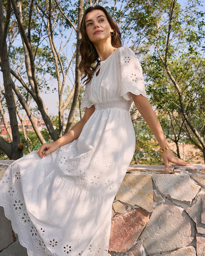 White V Neck Floral Maxi Dress