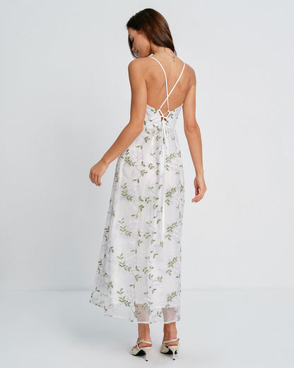 Weißes Slip-Maxikleid mit Blumenmuster