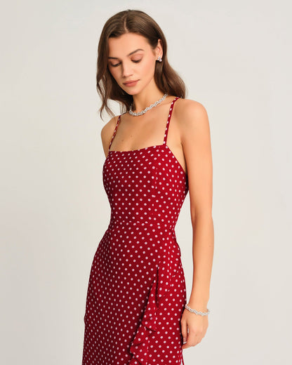 Rotes gepunktetes Slip-Maxikleid
