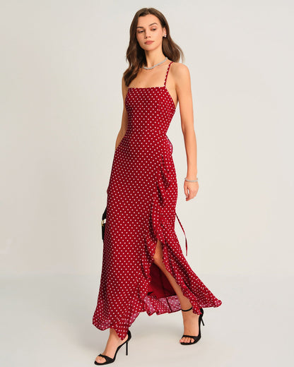 Rotes gepunktetes Slip-Maxikleid