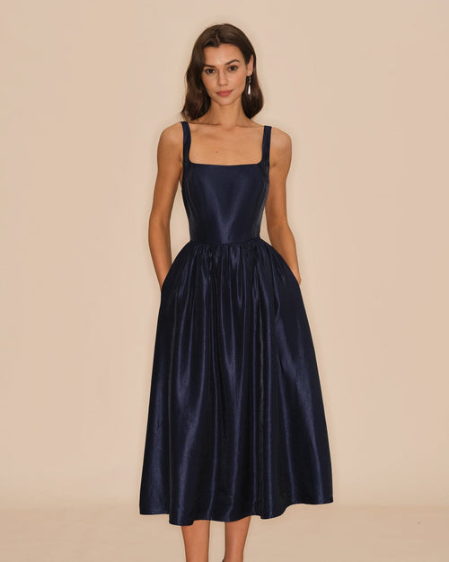 Blaues A-Linien-Midikleid
