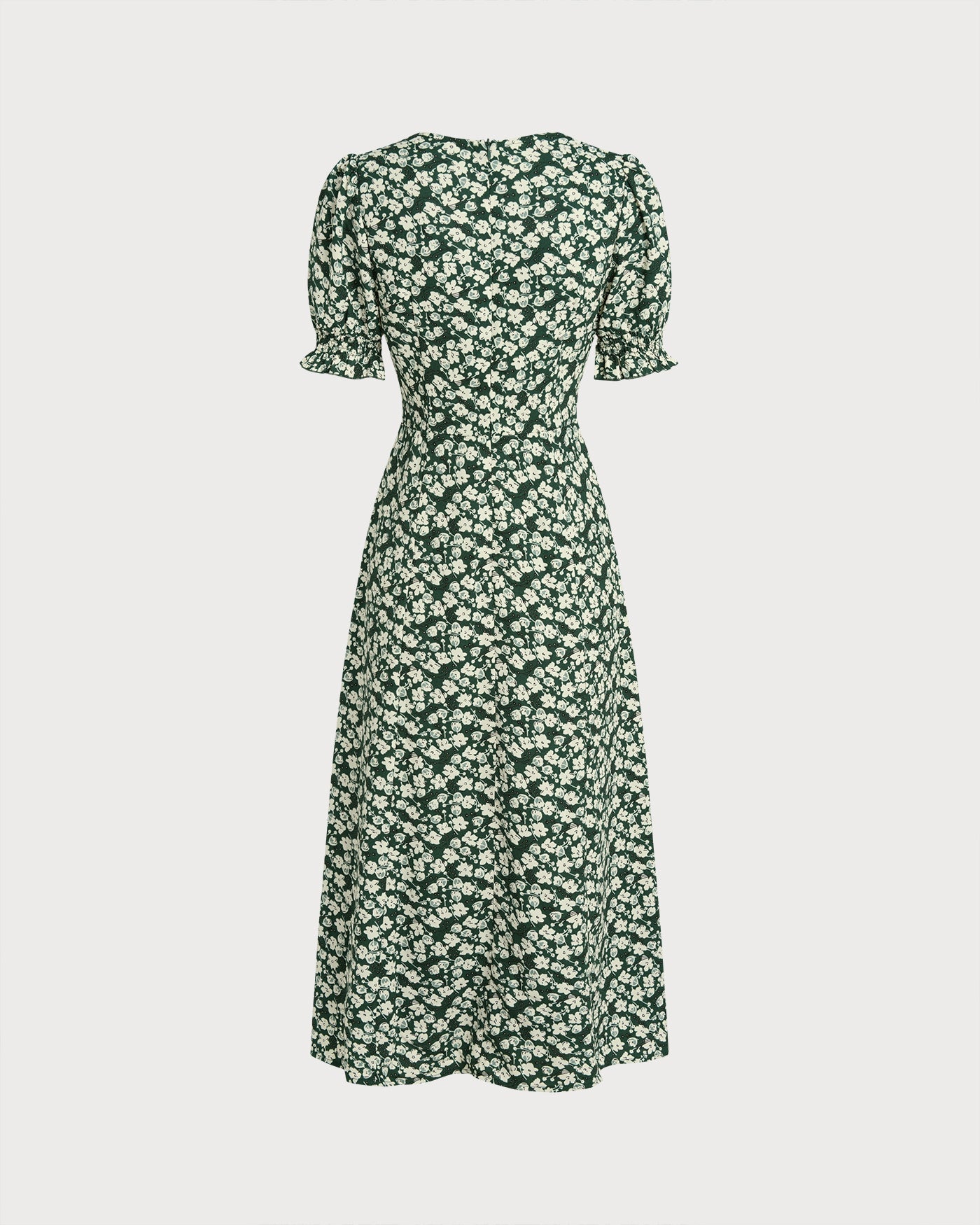 Grünes Blumen-Midi-Kleid mit V-Ausschnitt