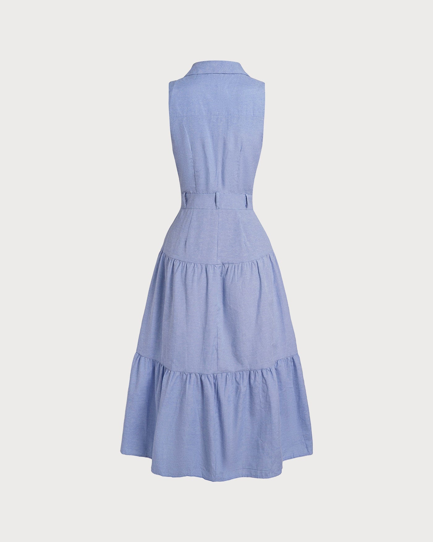 Blaues V-Ausschnitt Knopfleisten Midi-Kleid