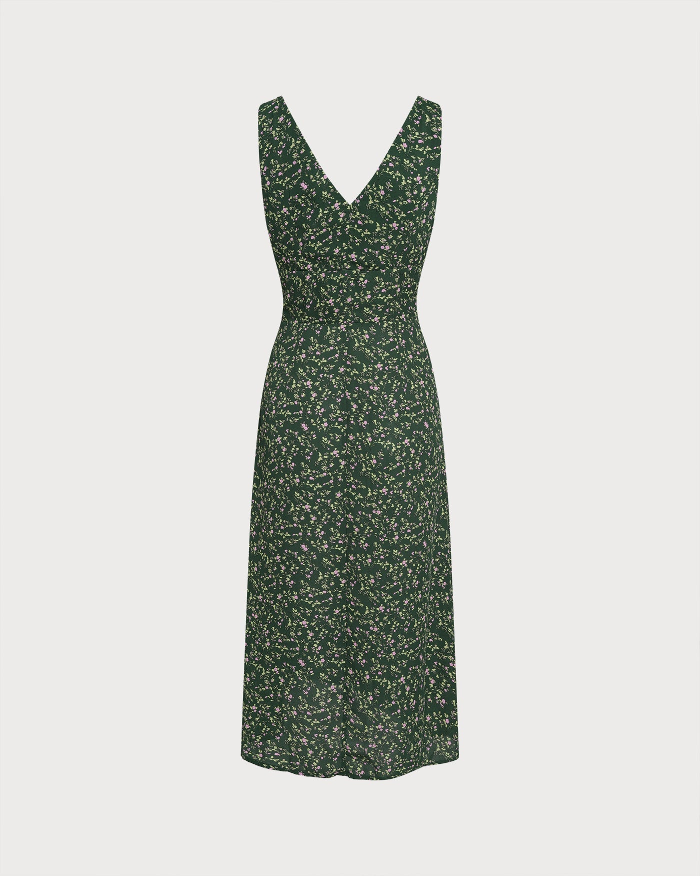 Grünes geblümtes Midikleid mit V-Ausschnitt