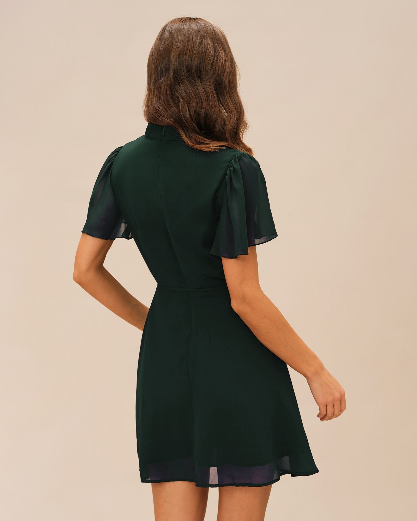 Grüner Schildkröten Schmetterlingsärmel-Minikleid