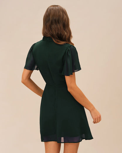 Grüner Schildkröten Schmetterlingsärmel-Minikleid