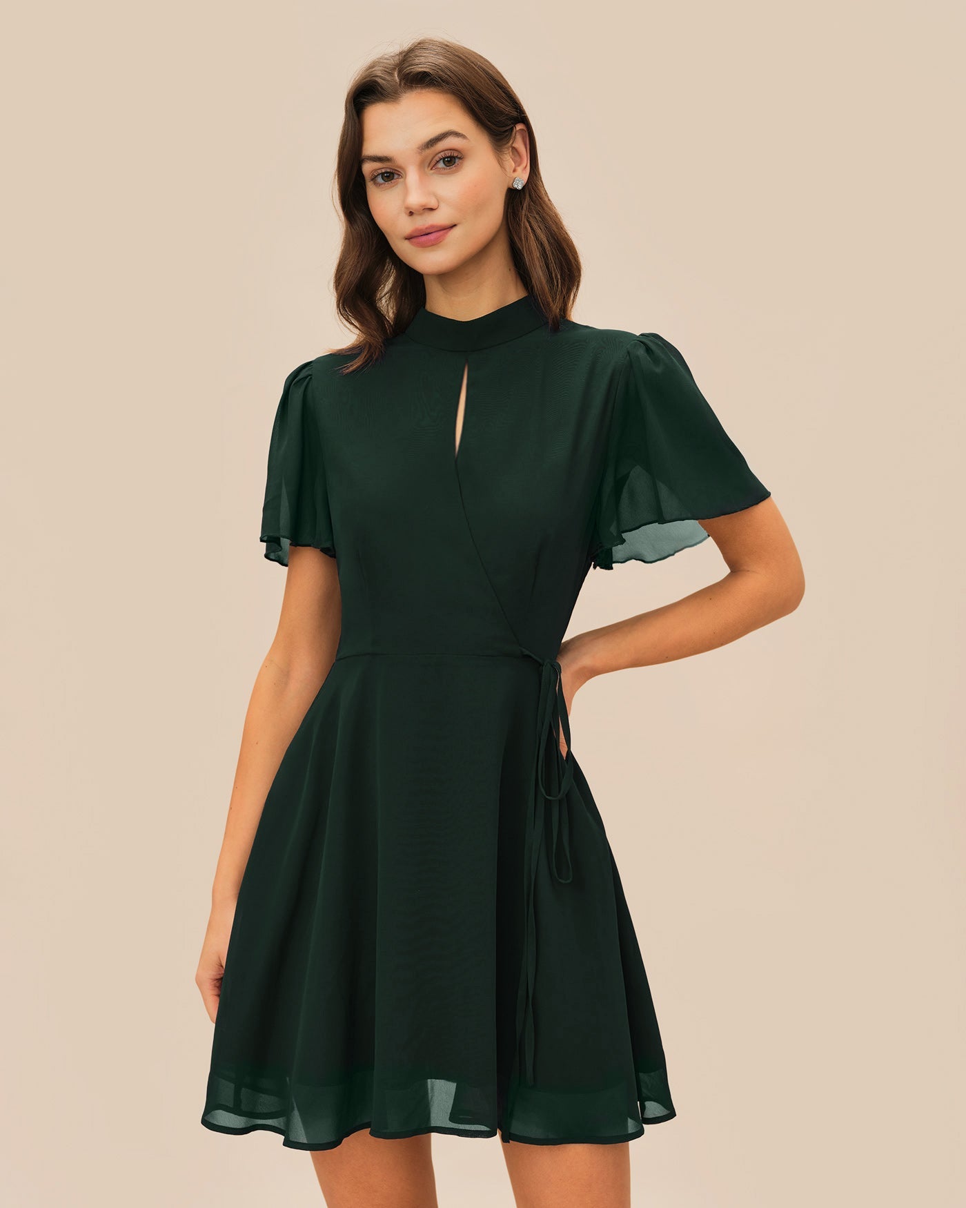 Grüner Schildkröten Schmetterlingsärmel-Minikleid