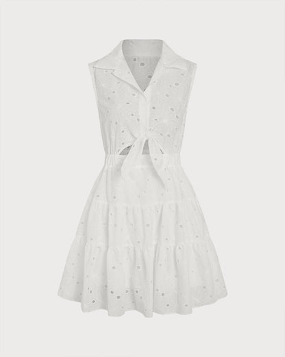 Weißes, ärmelloses Minikleid mit Kragen
