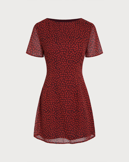 Rotes Neckholder-Minikleid mit Blumenmuster