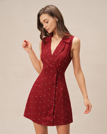 Rotes Mini-Kleid mit V-Ausschnitt und Polka Dots