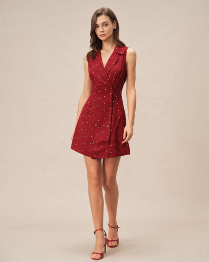 Rotes Mini-Kleid mit V-Ausschnitt und Polka Dots
