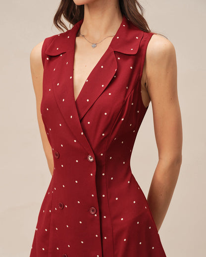 Rotes Mini-Kleid mit V-Ausschnitt und Polka Dots
