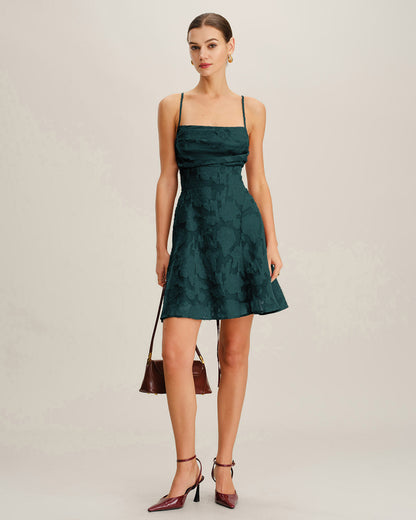 Grünes Jacquard-Minikleid im Slip-Stil