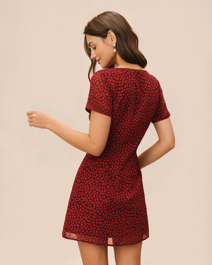 Rotes Neckholder-Minikleid mit Blumenmuster