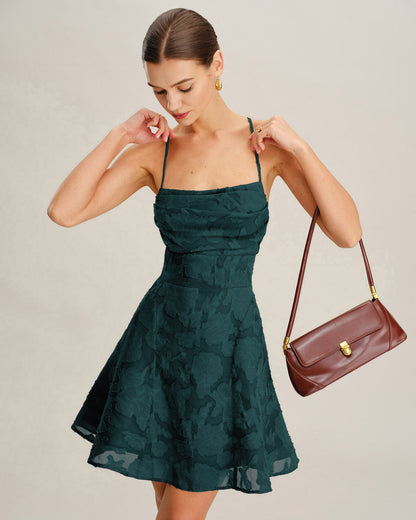 Grünes Jacquard-Minikleid im Slip-Stil