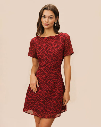Rotes Neckholder-Minikleid mit Blumenmuster