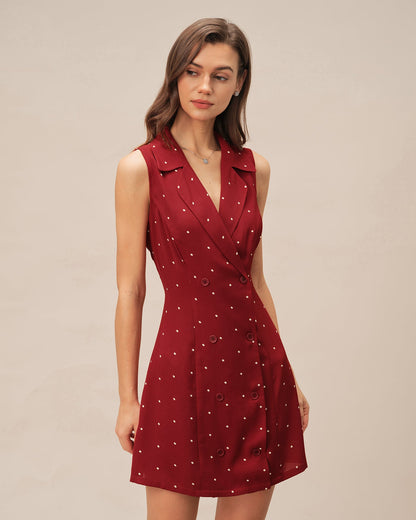 Rotes Mini-Kleid mit V-Ausschnitt und Polka Dots